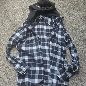 Hollister Black and White Plaid Hoodie Shirt